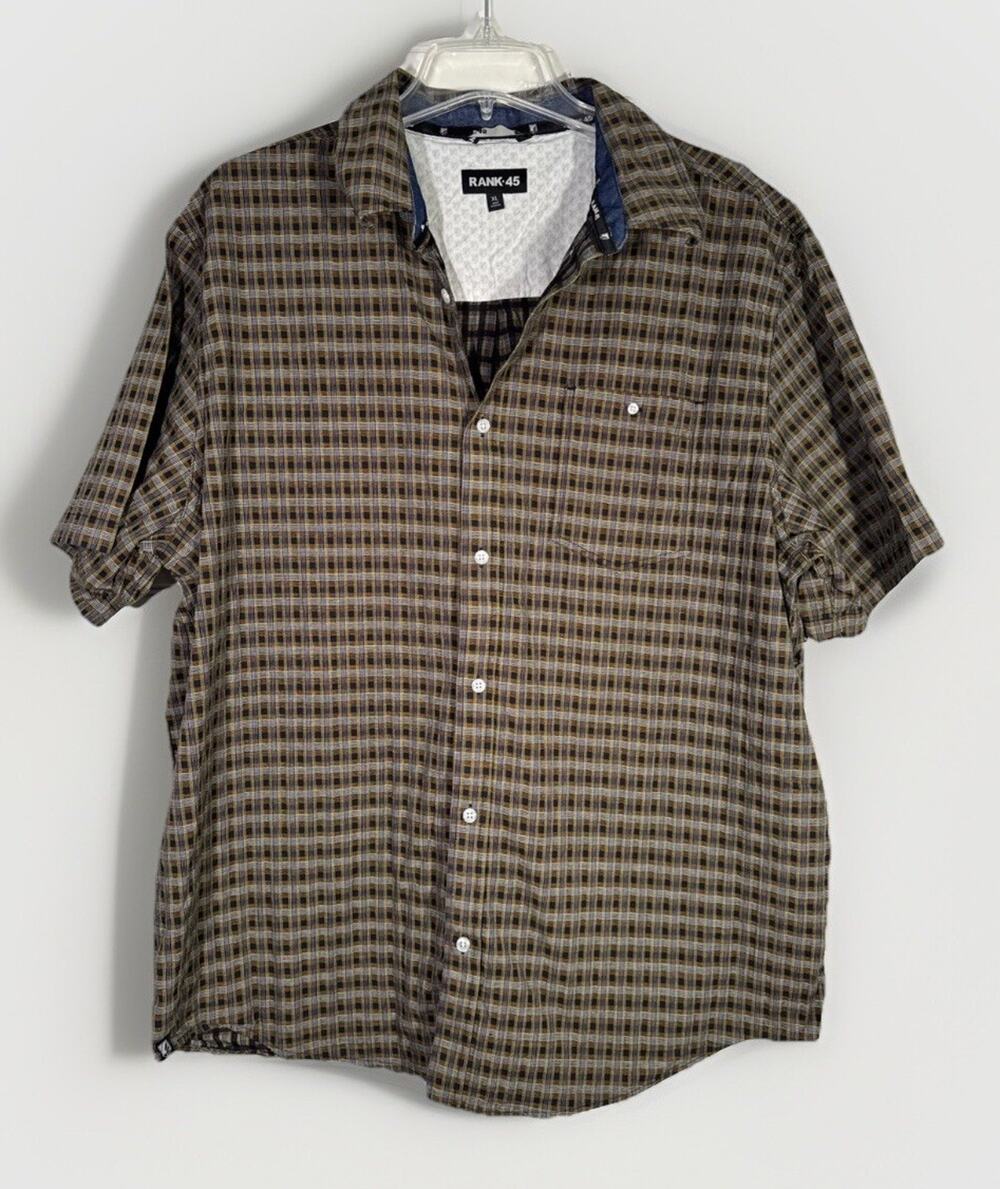 Rank 45 Shirt Adult XL Geometric Button Up Spandex Stretch Casual Mens